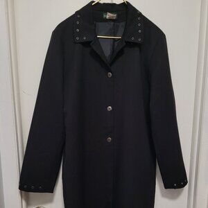 Harve Benard Long Jacket Women Plus Sz 16 Wool 2 Pockets Black Buttons Linen